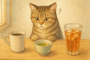猫に麦茶と緑茶とコーヒー?