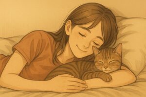 シニア猫に腕枕