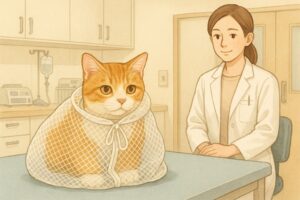 洗濯ネットに入って診察