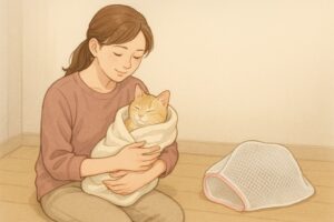 優しく落ち着かせてからネットへ