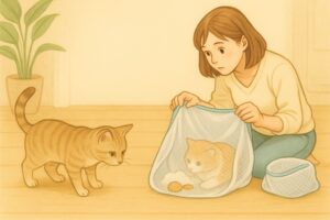 うまく洗濯ネットへ誘き寄せよう