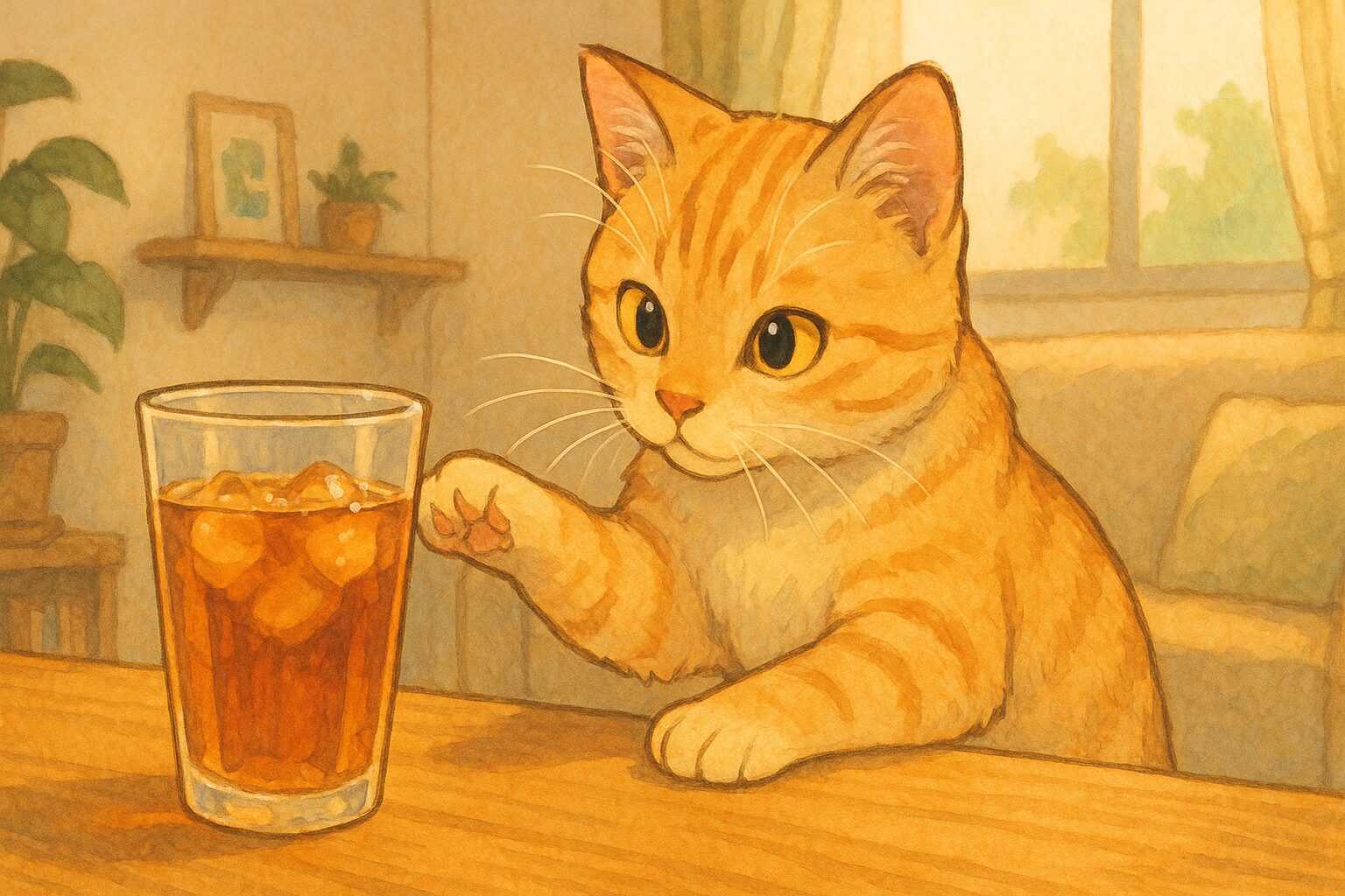 猫に麦茶