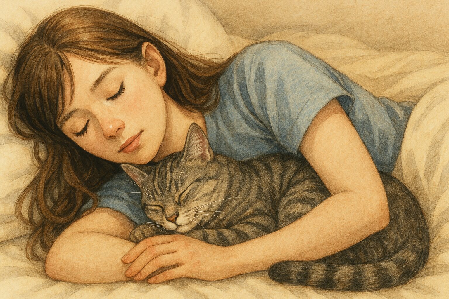 猫に腕枕