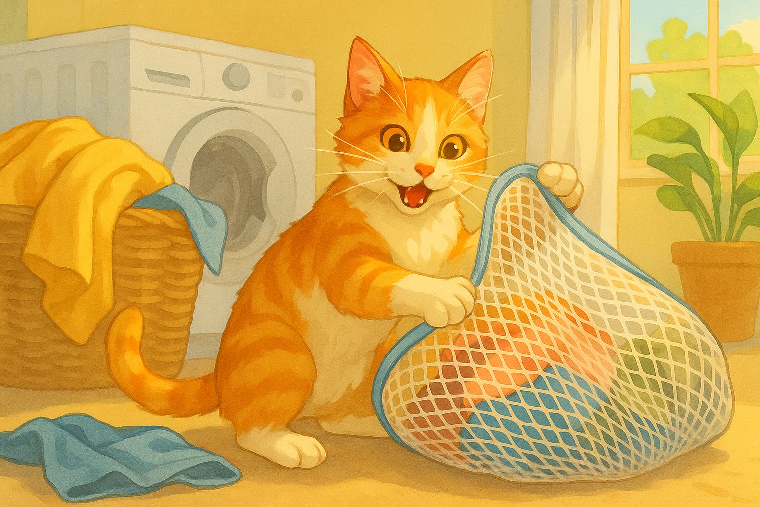 猫に洗濯ネット