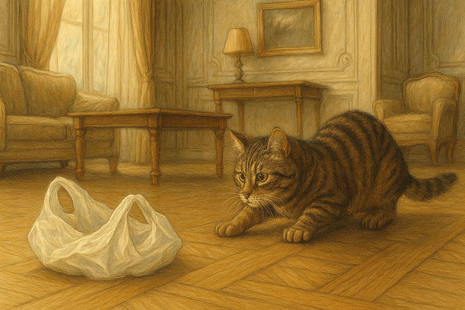 猫はビニールに興味津々