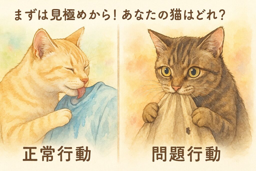 あなたの猫はどれ?「服を舐める・噛む」行動のタイプ