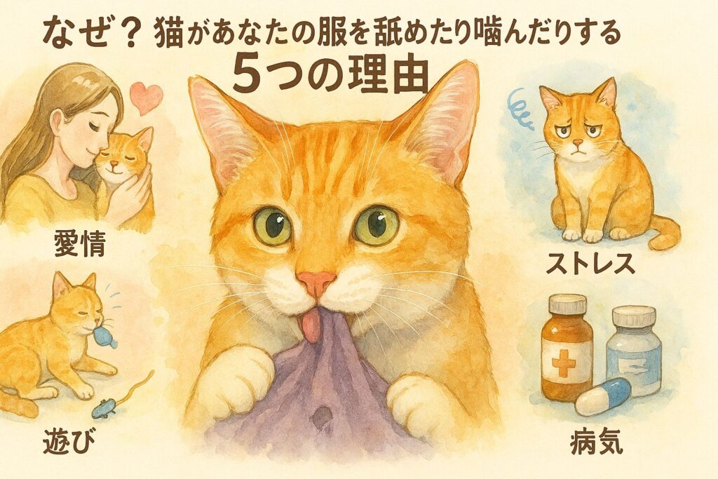 猫があなたの服を舐めたり噛んだりする5つの主な理由