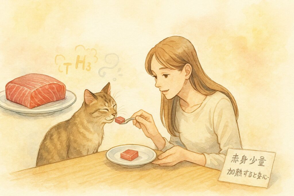 猫ちゃんに刺身をあげる