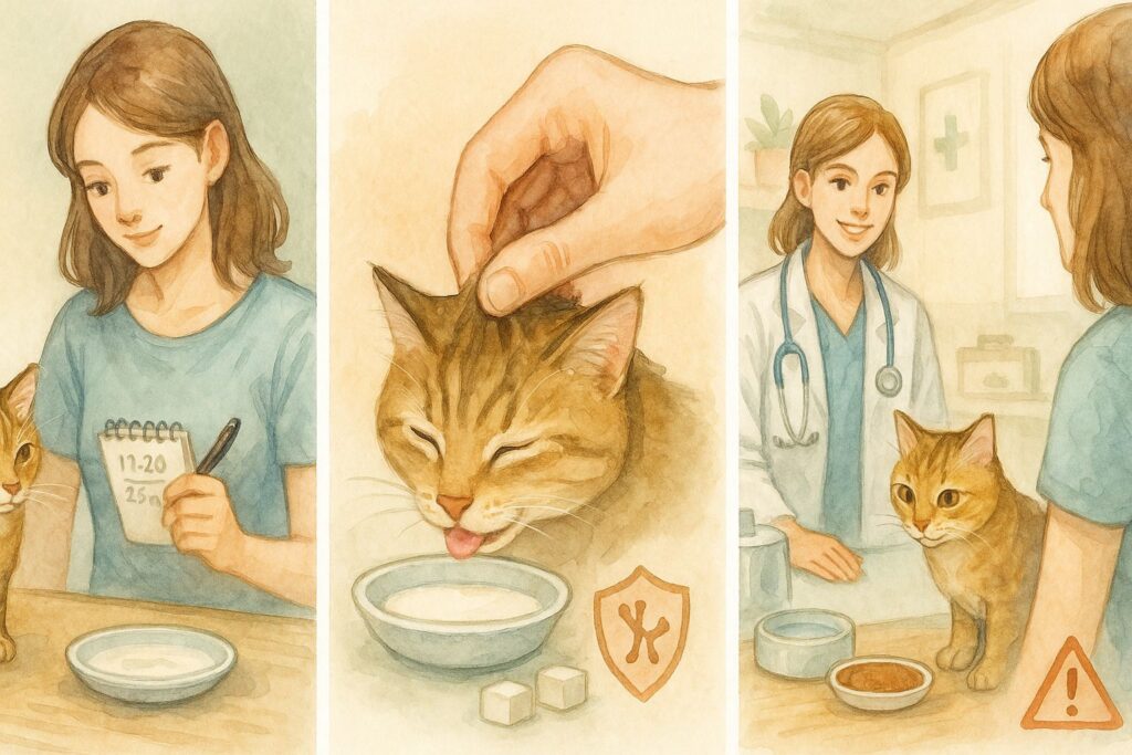 もしも猫が牛乳を飲んでしまったら?家庭でできる応急処置と受診の目安