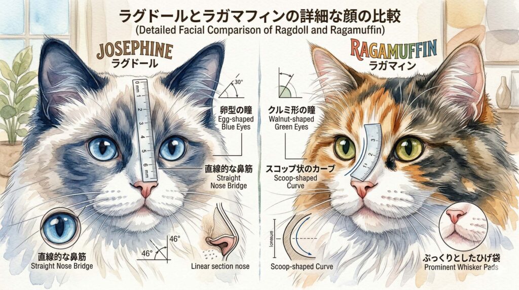 ラガマフィンとラグドールの外見と身体的な違い
