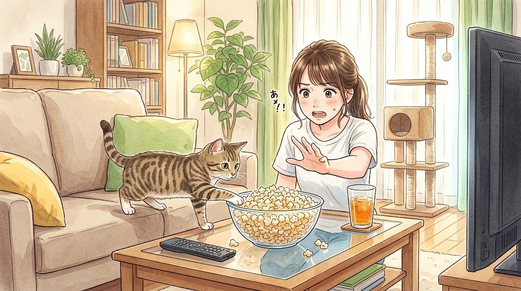 猫がポップコーンを食べたけど大丈夫？